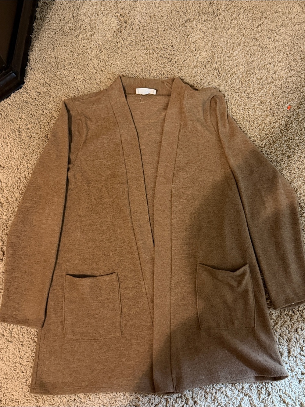 Zenana Outfitters Taupe Open-Front Pocket Cardigan